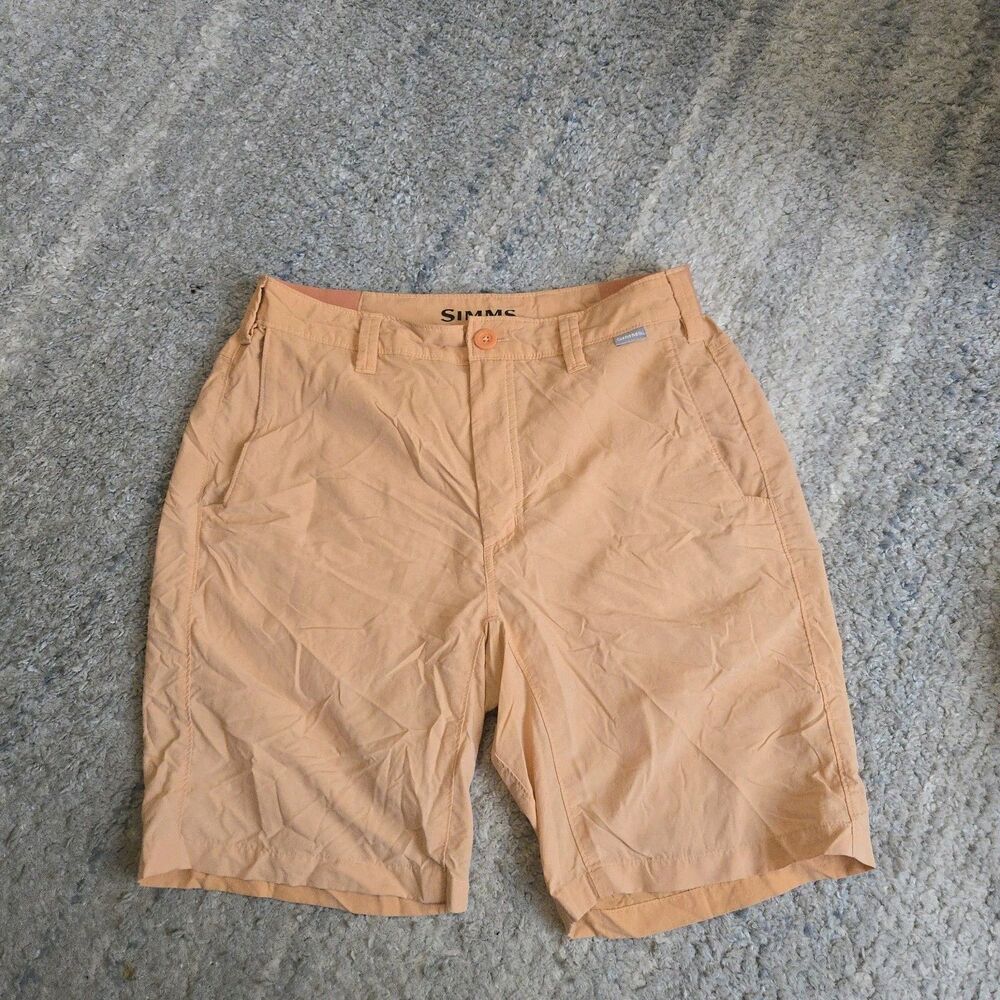Simms Shorts Mens 30 Orange Outdoor Fishing Hiking Nylon Lightweight Quick Dry